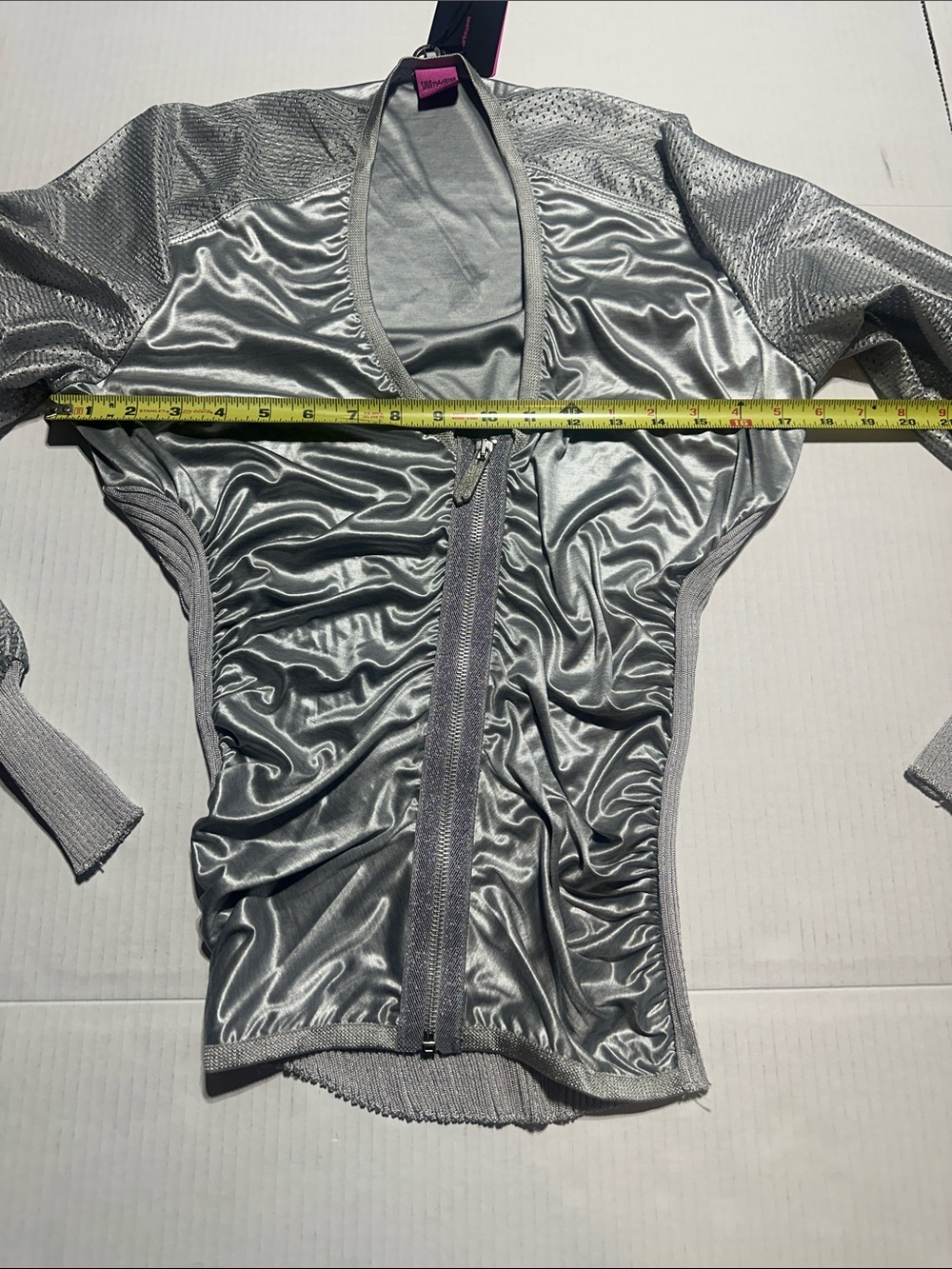 NWT Save the Queen Silver Ruched Zip-Front light zip up made in Italy couture - Picture 4 of 12